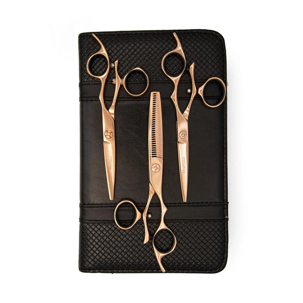 Premium Matsui VG10 Rose Gold Swivel Shears Triple Set Scissor Tech USA