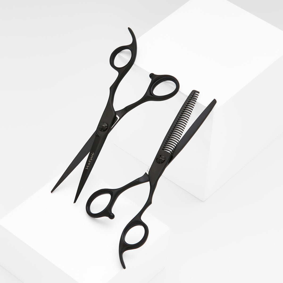 Deluxue Matsui Matte Black Aichei Mountain Offset Professional hair shears and Thinner Combination (6746372866114)