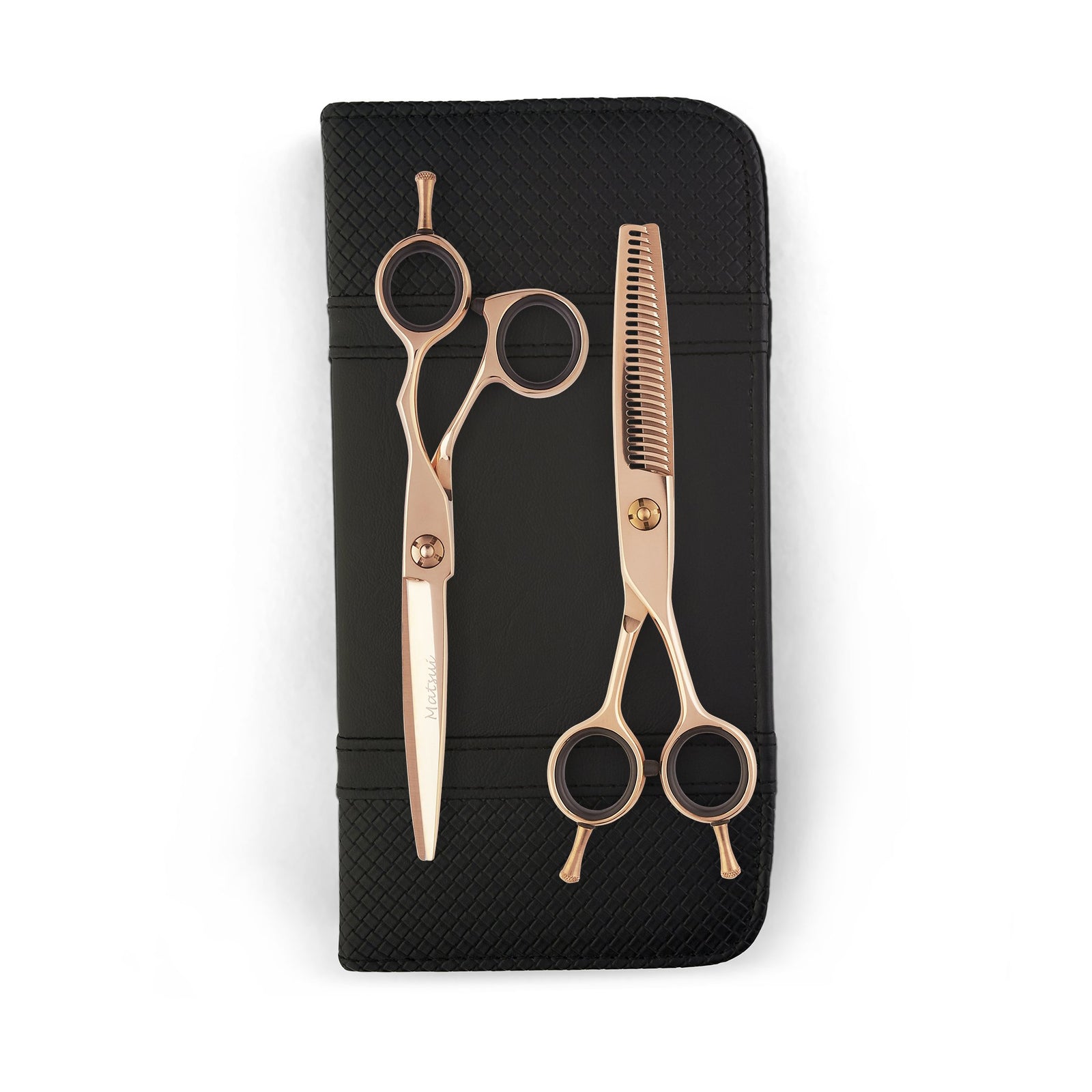 Matsui Offset Drop Handle Shear Thinner Combo - Rose Gold - Scissor Tech USA (4690559369282)