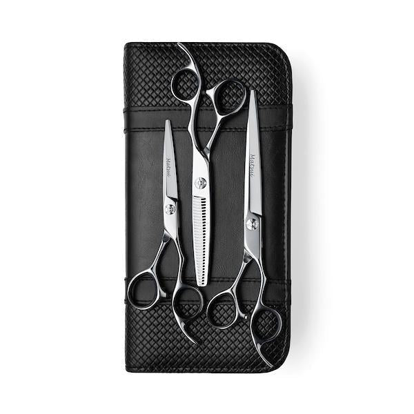 Silver Matsui Aichei Mountain Premium Hairdressing Scissors Triple Set with Case (6772385513538)