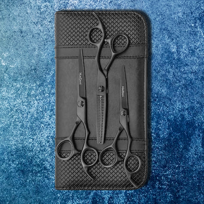 The Very Quality VG10 Cobalt Infused Steel Hairdressing Scissors -  Matsui Matte Black Offset Triple Set (6777136480322)
